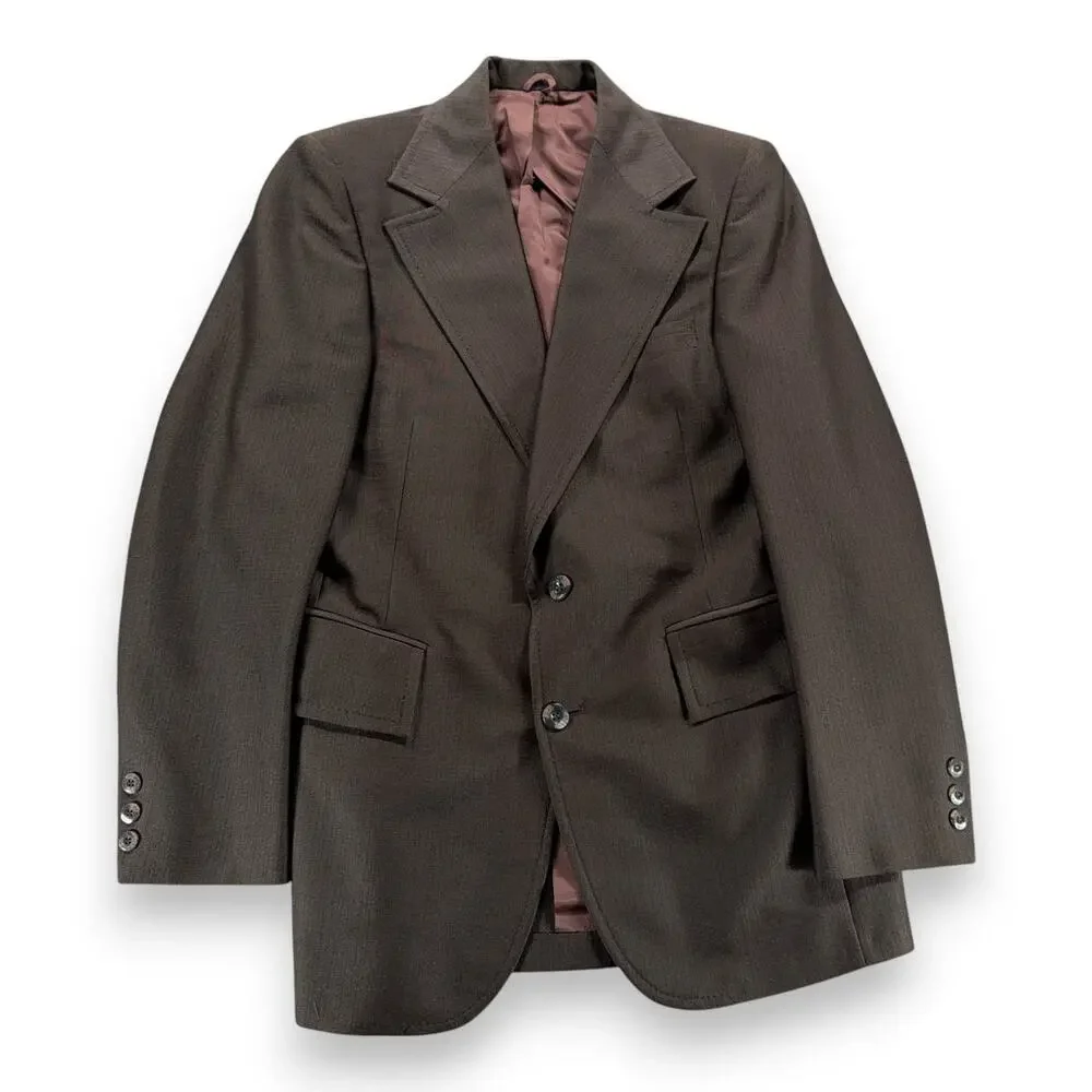 Vintage Meis Suit Mens 36 32x30 Pants Brown Flared Satin Lined 2pc Disco USA 70s